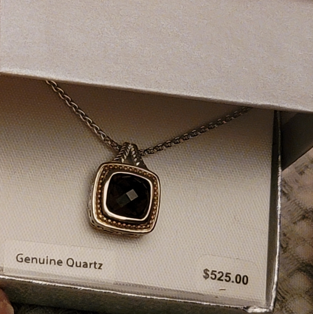 Geniune SMOKEY QUARTZ Necklace W/ 14ktwg & Sterling Silver
